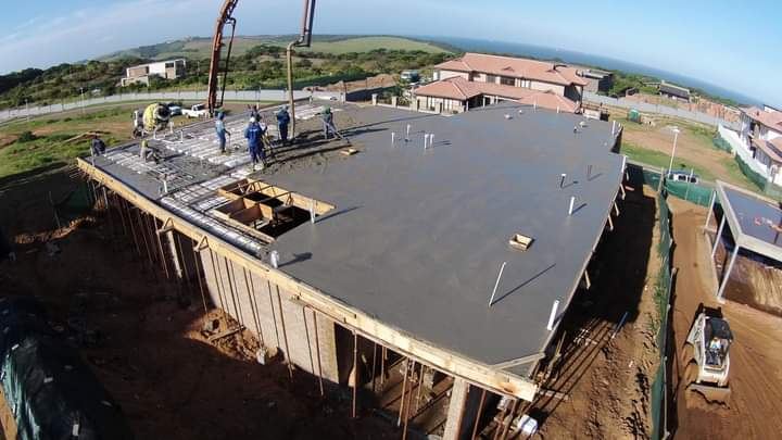 Suspended reinforced-concrete slab under construction
